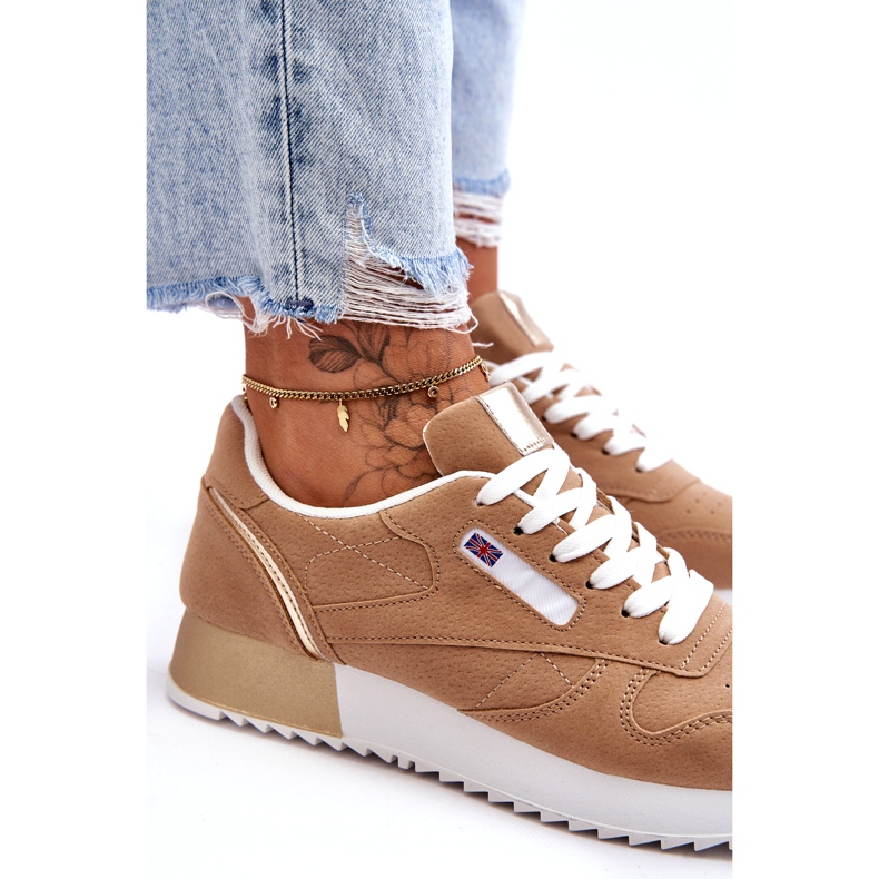 Deportivas con cordones de piel beige con plataforma 2
