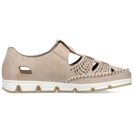 Zapatos mujer piel calada con velcro, beige Rieker 49958-61 11