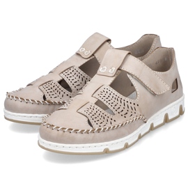Zapatos mujer piel calada con velcro, beige Rieker 49958-61 14