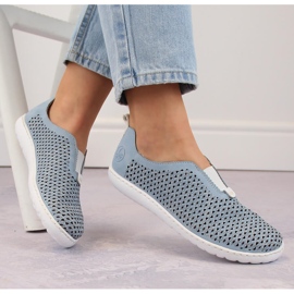 Zapatos slip-on cómodos calados de mujer, azul Rieker 52866-10 13