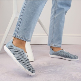Zapatos slip-on cómodos calados de mujer, azul Rieker 52866-10 14