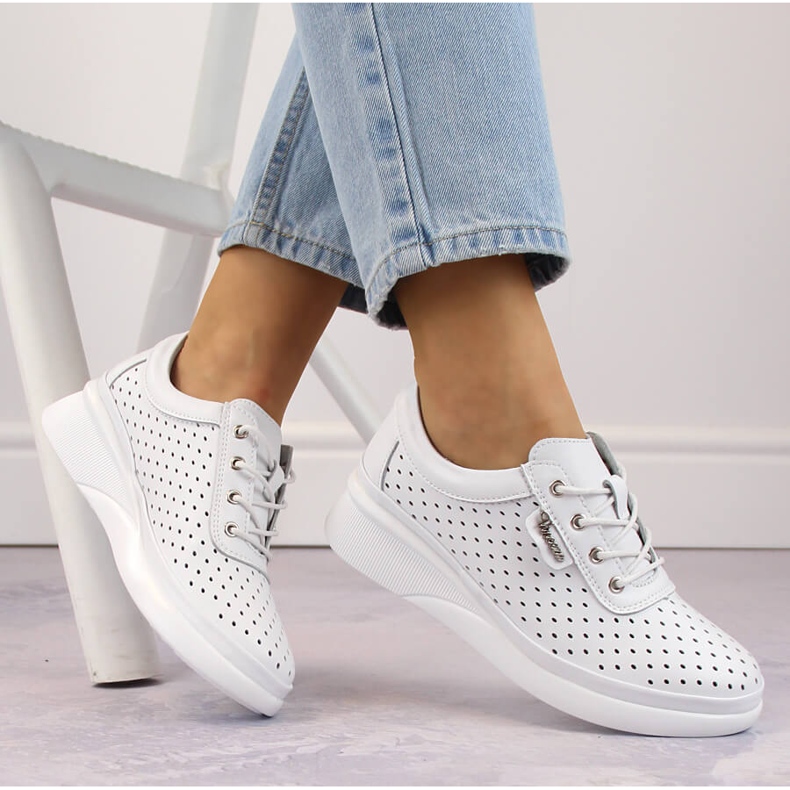 Cuñas deportivas mujer piel calada blanco Vinceza 7890 1