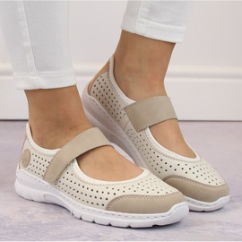 Zapatos cómodos de mujer calados con velcro, beige Rieker L32B5-81 12
