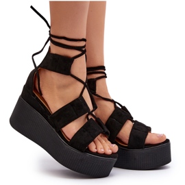 Sandalias Mujer Con Cordones Negro Helavi 10