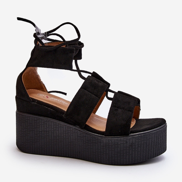 Sandalias Mujer Con Cordones Negro Helavi 2