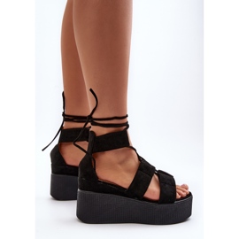 Sandalias Mujer Con Cordones Negro Helavi 8