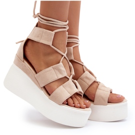 Sandalias atadas de mujer Helavi beige 10