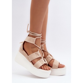 Sandalias atadas de mujer Helavi beige 3