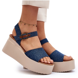 Comprar unas sandalias con cuña vaqueras azules Geferia 9