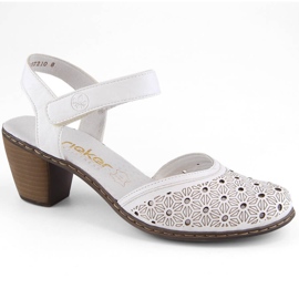 Sandalias mujer piel comodas tacon alto blanco Rieker 40991-80 7
