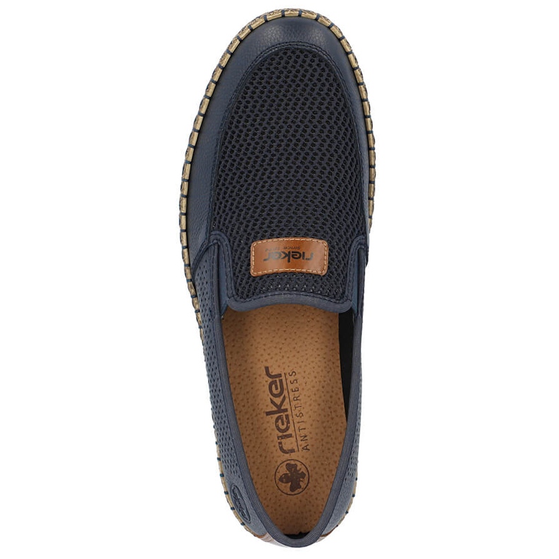 Zapatos slip-on de hombre cómodos de piel calada azul marino Rieker B5271-14 1