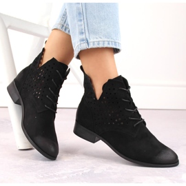 Botines calados de ante con tacón plano, negro Potocki SZ12089 1