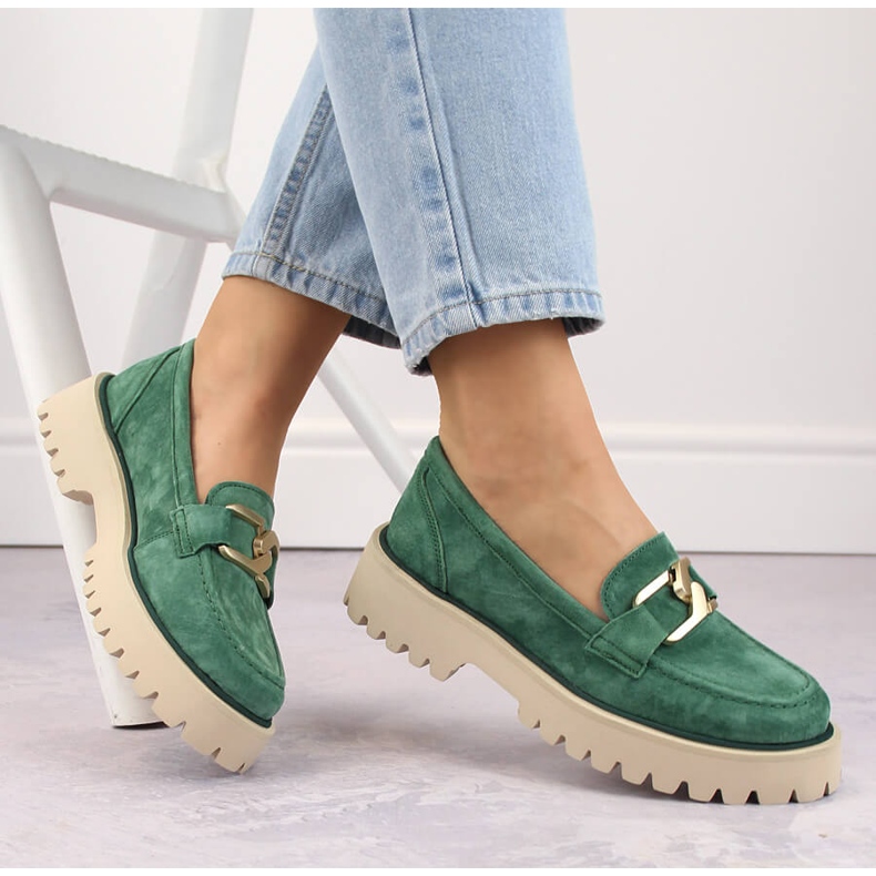 Zapatos de piel ante, mocasines de mujer verdes Filippo DP4916 1