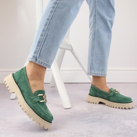 Zapatos de piel ante, mocasines de mujer verdes Filippo DP4916 2