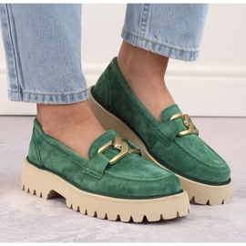 Zapatos de piel ante, mocasines de mujer verdes Filippo DP4916 3