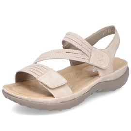Sandalias de mujer cómodas con velcro y elásticos beige Rieker 64870-62 9