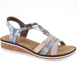Sandalias cómodas de cuña sin cordones para mujer Rieker V36G4-40 azul 6