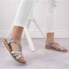 Sandalias cómodas de cuña sin cordones para mujer Rieker V36G4-40 azul 13