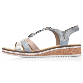 Sandalias cómodas de cuña sin cordones para mujer Rieker V36G4-40 azul 9