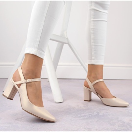 Sandalias formales de mujer con tacón beige perla Sergio Leone SK446 2