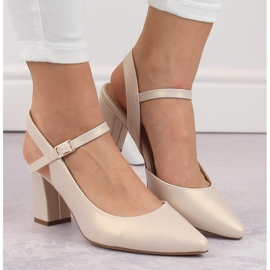 Sandalias formales de mujer con tacón beige perla Sergio Leone SK446 3