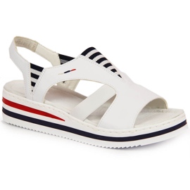 Sandalias blancas de mujer con cuña Rieker V02Y5 blanco 10