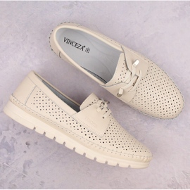 Zapato slip-on mujer piel calada beige Vinceza 7872 6