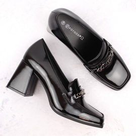 Zapatos de mujer de charol con tacón decorativo, negro Potocki 12322 beige 5