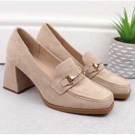 Zapatos de mujer en ante con tacón decorativo, beige Potocki 12354 5