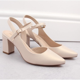 Sandalias formales de mujer con tacón beige perla Sergio Leone SK446 5
