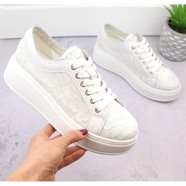 Deportivas mujer plataforma cordones blanco S.Barski HY025 4