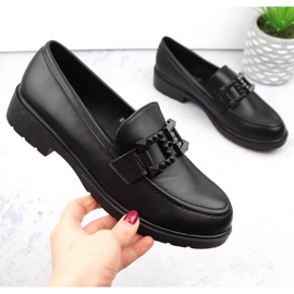 Zapatos de mujer, mocasines slip-on con decoración, negro S.Barski HY371 4
