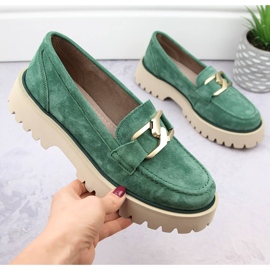 Zapatos de piel ante, mocasines de mujer verdes Filippo DP4916 4