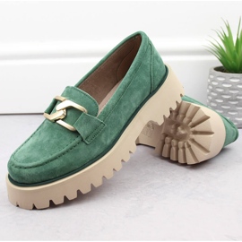 Zapatos de piel ante, mocasines de mujer verdes Filippo DP4916 6