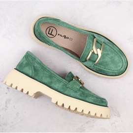 Zapatos de piel ante, mocasines de mujer verdes Filippo DP4916 7