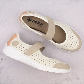Zapatos cómodos de mujer calados con velcro, beige Rieker L32B5-81 16