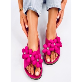 Charss Chanclas de corcho fucsia con flores cojín rosado 4