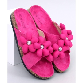 Charss Chanclas de corcho fucsia con flores cojín rosado 5