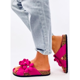 Charss Chanclas de corcho fucsia con flores cojín rosado 3