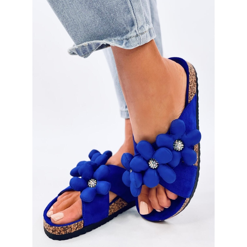Chanclas de corcho con flores cojín Charss Blue azul 2