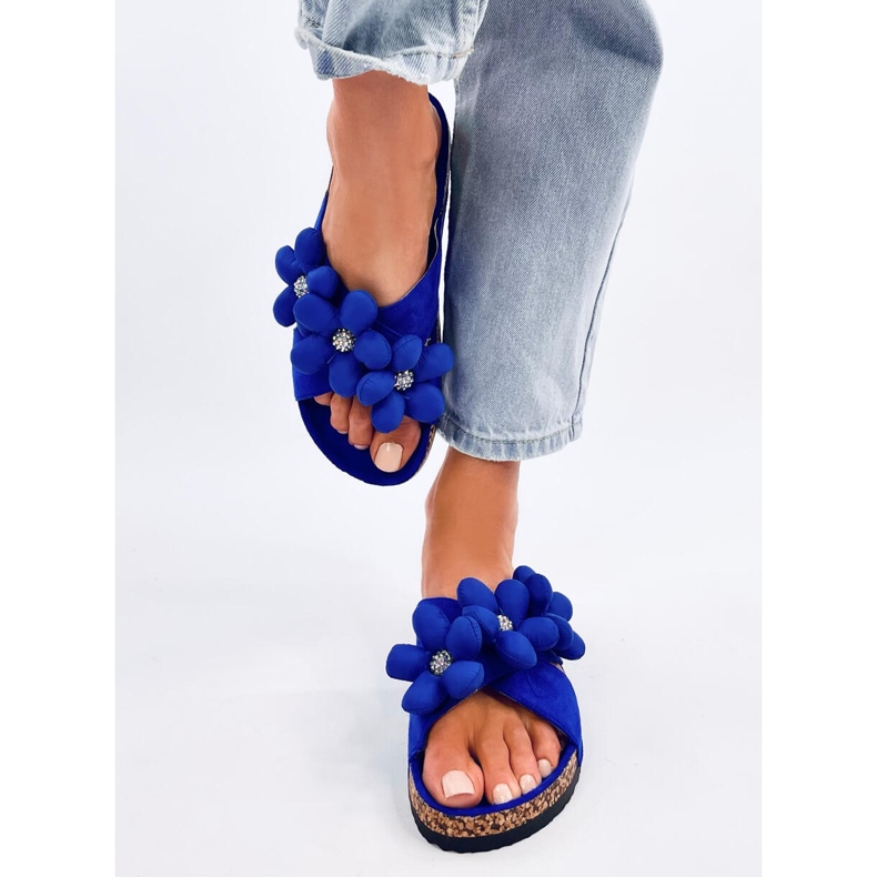 Chanclas de corcho con flores cojín Charss Blue azul 1