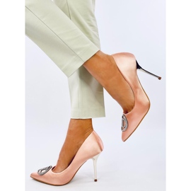 Tacones Malconi Champagne con decoración de cristal rosa 2