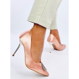 Tacones Malconi Champagne con decoración de cristal rosado 3