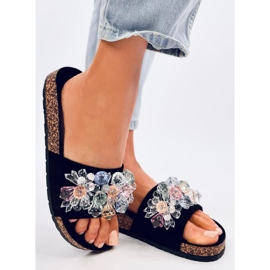 Maliv Babuchas de corcho negro con piedras 2