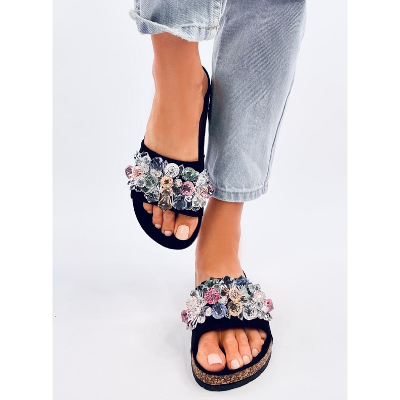 Maliv Babuchas de corcho negro con piedras 1