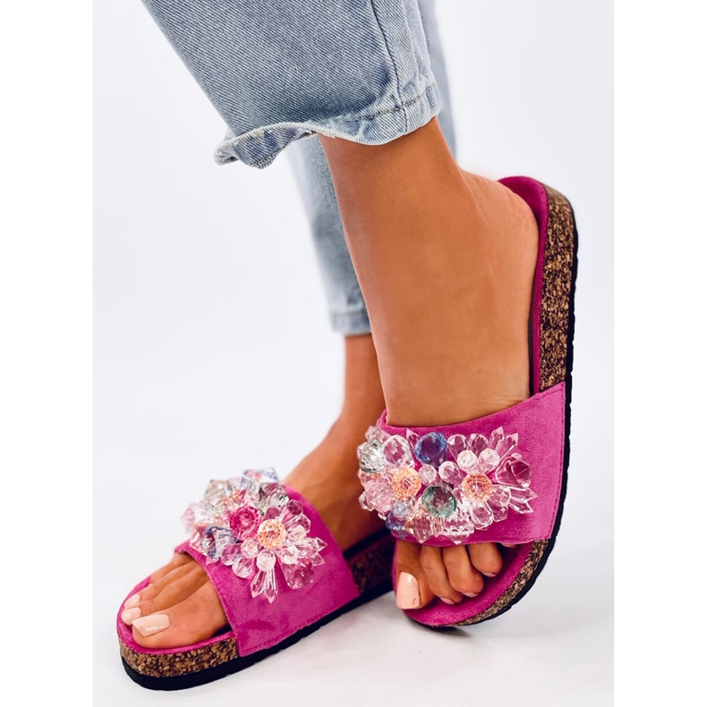 Chanclas de corcho con piedras Maliv Fucsia rosa 2