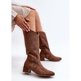 Vinceza Botas Tacón Bajo Calado Marrón Walea 8