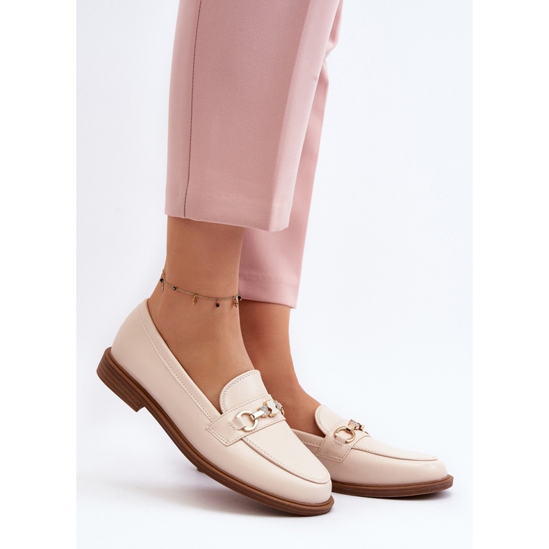 Mocasines Mujer Tacón Plano Piel Ecológica Beige Vimedia 2