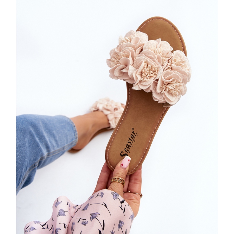 Pantuflas De Mujer Con Flores Beige Eelfan 1