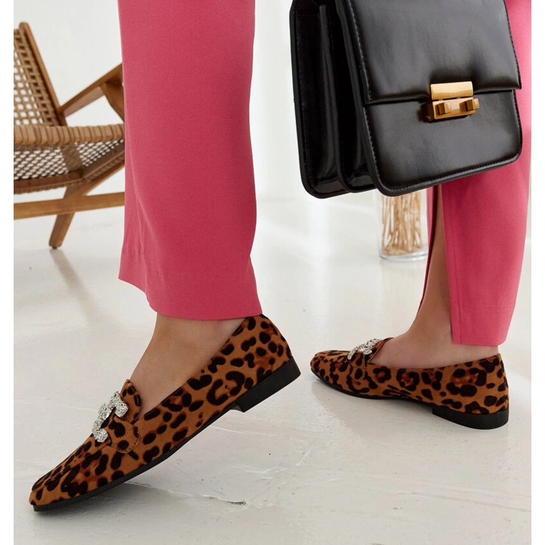 Mocasines de leopardo decorados con circonitas Sanny marrón 1